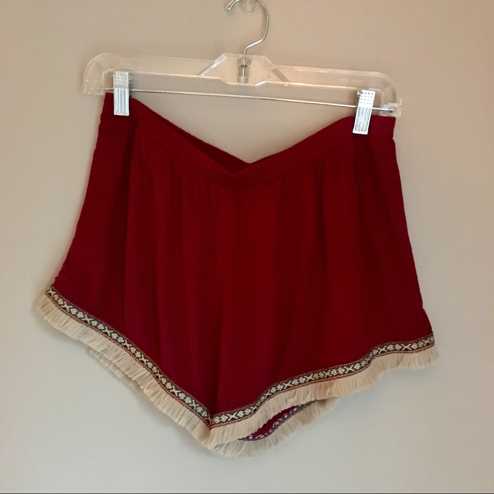 Banana Lemon XL Dark Red Fringe Detail Shorts